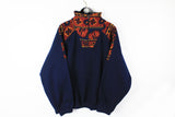Vintage Fleece Half Zip Large / XLarge 90s sport retro style navy blue abstract pattern ski sweater 