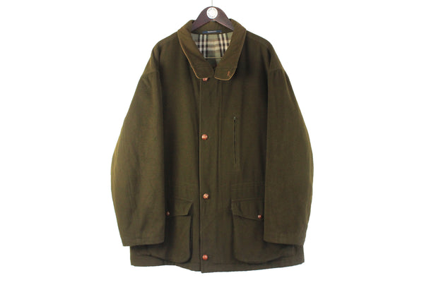Vintage Burberrys Coat XXLarge green jacket wool 90s retro plaid nova check pattern lining 
