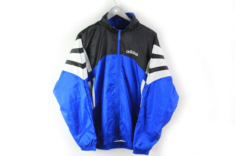 Vintage Adidas Track Jacket Large black blue classic 90s sport windbreaker