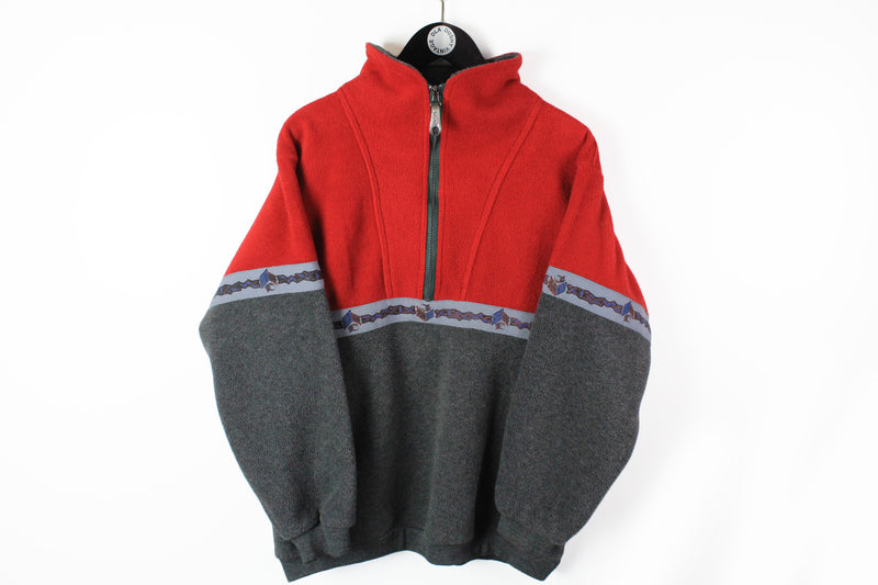 Vintage O'Neill Fleece Half Zip Large gray red 90s sport retro style ski sweater