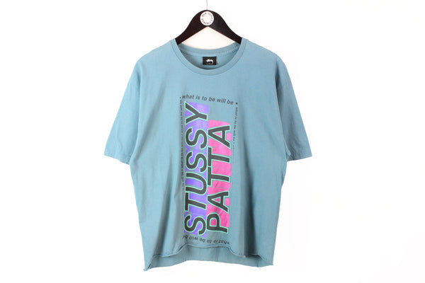 Stussy x Patta T-Shirt Medium blue big logo skateboarding tee
