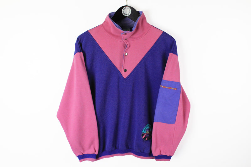 Vintage Sweatshirt Snap Button XSmall / Small 90s multicolor 90s sport jumper