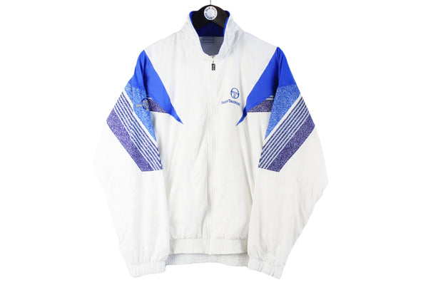 Vintage Sergio Tacchini Jacket Medium white blue tennis 90s retro sport style windbreaker made in Italy