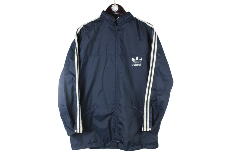 Vintage Adidas Jacket Small size full zip windbreaker navy blue full sleeve logo 90's 80's rare retro style authentic athletic coat