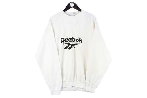 Vintage Reebok Sweatshirt XLarge white big logo 90s retro sport style crewneck jumper