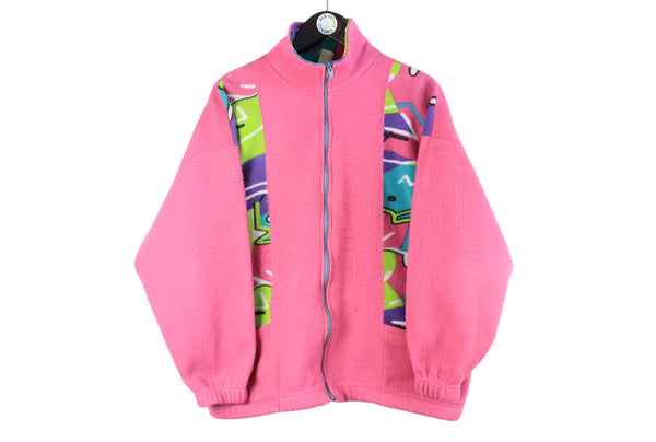 Vintage Fleece Full Zip Women’s Large pink 90s retro made in Italy sweater ski style cardigan