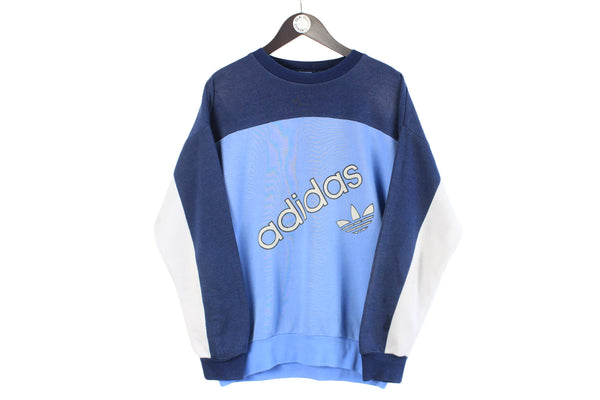 Vintage Adidas Sweatshirt Large blue big logo crewneck 90s jumper retro sport pullover