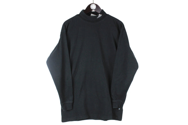 Vintage Adidas Turtleneck Medium size men's black cotton long sleeve sport pullover rare retro authentic athletic jumper 90's 80's streetwear