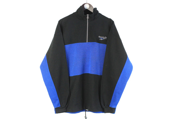 Vintage Reebok Sweatshirt 1/4 Zip XLarge blue black 90s retro sport style small logo jumper