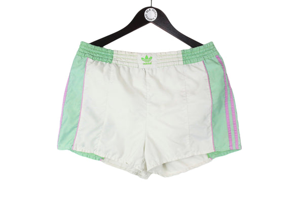 Vintage Adidas Shorts Large size white green elastic above the knee length sport brand athletic authentic style running summer clothing