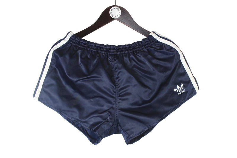 Vintage Adidas Shorts Medium size navy blue elastic above the knee length sport brand athletic authentic style running summer clothing made in West Germany