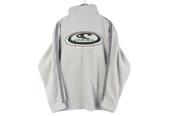 Vintage O’Neill Fleece 1/4 Zip Medium gray big logo 90s winter sweater retro jumper