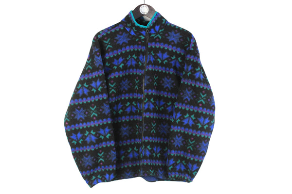 Vintage L.L.Bean Fleece Full Zip Small black abstract pattern 90s retro sweater