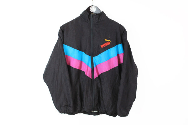 Vintage Puma Track Jacket Small black multicolor 90s windbreaker full zip