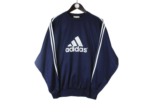 Vintage Adidas Sweatshirt Large size men's navy blue cotton long sleeve sport pullover rare retro authentic athletic jumper 90's 80's streetwear big logo classic crewneck