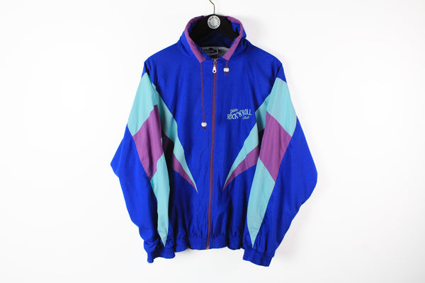 Vintage Rock'n'Roll Track Jacket Large multicolor blue 90s sport windbreaker