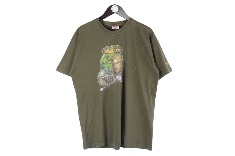 Vintage World of Warcraft T-Shirt XLarge green big logo 90s retro  cotton Blizzard top