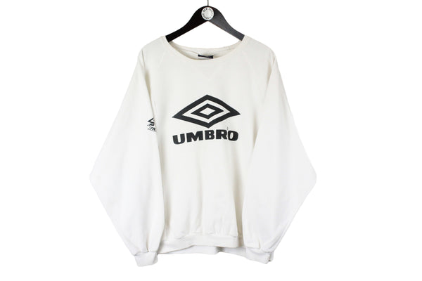 Vintage Umbro Sweatshirt Large / XLarge size men's white cotton long sleeve sport pullover rare retro authentic athletic jumper 90's 80's streetwear big logo classic crewneck