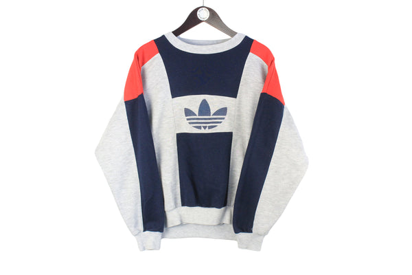 Vintage Adidas Sweatshirt Small gray big logo 90s crewneck sport jumper made in Singapore