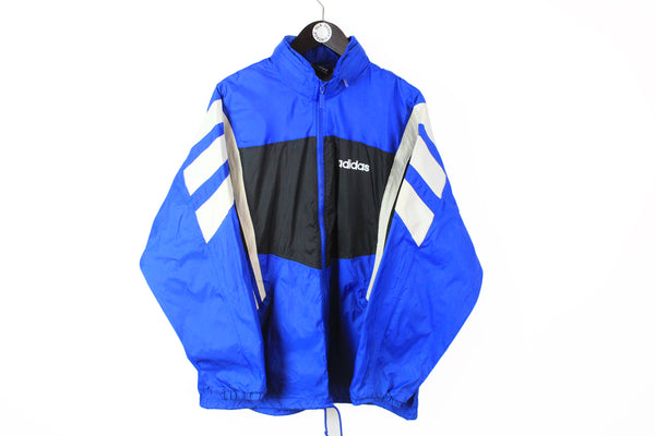 Vintage Adidas Jacket Large blue black windbreaker full zip 90s sport style 