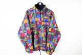 Vintage Fleece 1/4 Zip  Large / XLarge abstract crazy pattern 90s sport style check up sweater ski 