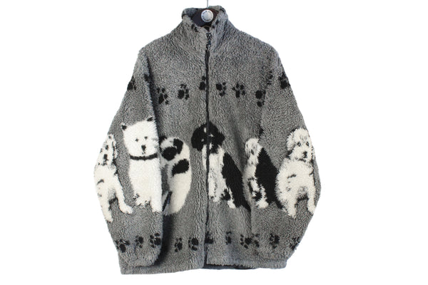 Vintage Dog Fleece Full Zip XLarge gray winter ski style 90s heavy sweater jacket