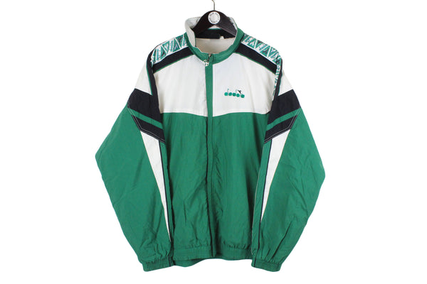 Vintage Diadora Track Jacket XXLarge size men's multicolor green bright rare retro full zip sport suit authentic athletic 90's 80's style basic hipster casual streetwear