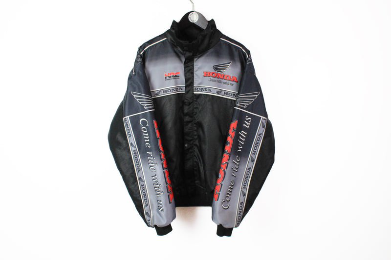 Vintage Honda Jacket Large gray big logo racing 90s motor sport style windbreaker