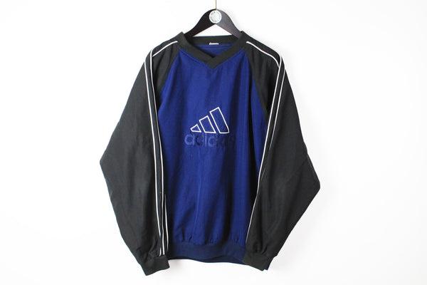 Vintage Adidas Sweatshirt Large big logo 90s sport blue black retro style sport jumper