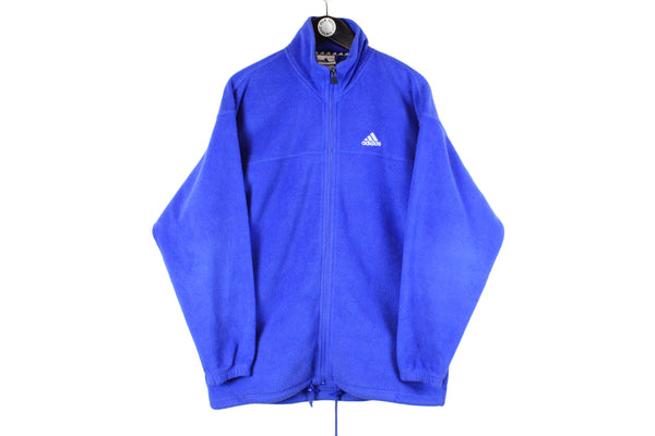 Vintage Adidas Fleece Large size men's full zip sport athletic authentic brand 90's 80's style sweatshirt warm sweat winter mountain streetwear blue