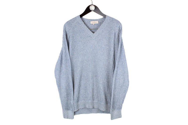 Ermenegildo Zegna Sweater Large size men's basic knitwear blue luxury official v-neck streetstyle long sleeve authentic jumper