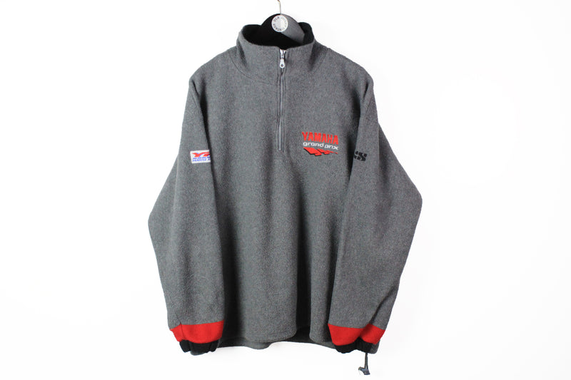 Vintage Yamaha Fleece Half Zip XLarge gray big logo 90s authentic racing sweater