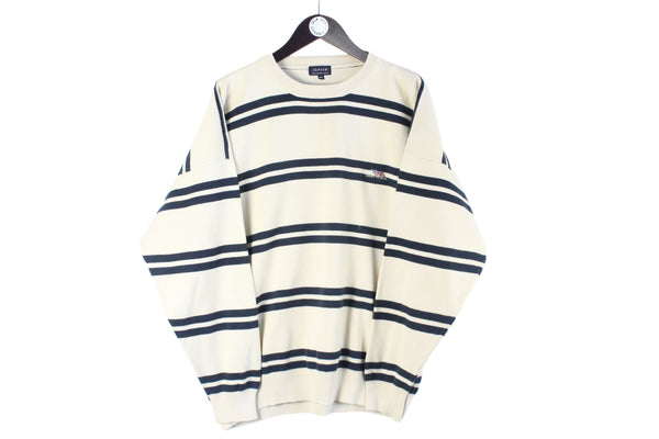 Vintage Gant Sweater XLarge / XXLarge white blue striped pattern 90s crewneck USA jumper sport style