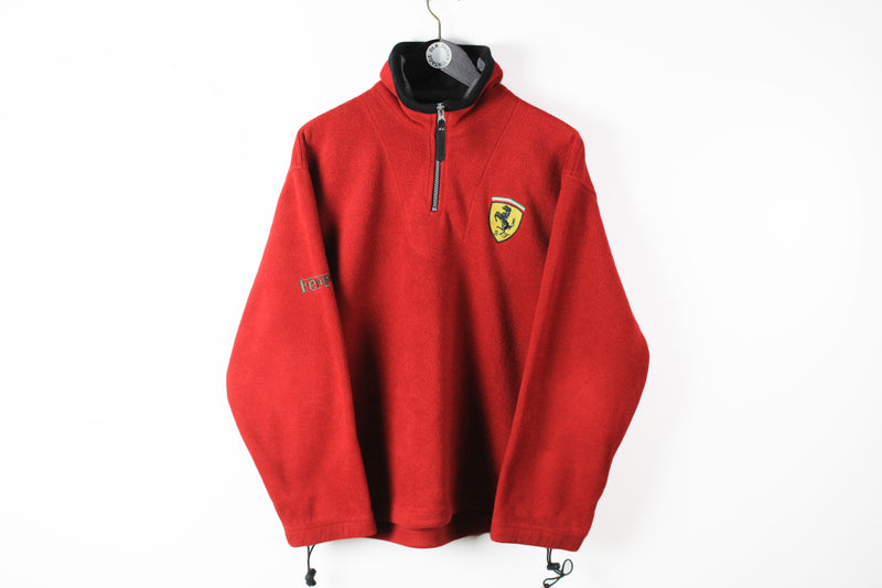 Vintage Ferrari Fleece 1/4 Zip Medium 1997 red logo 90s sport ski sweater Michael Schumacher