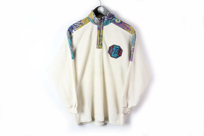 Vintage Polartec Fleece 1/4 Zip Small white multicolor 90s sport retro style windbreaker