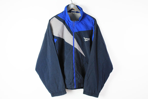 Vintage Reebok Track Jacket XLarge blue big logo 80s sport UK windbreaker