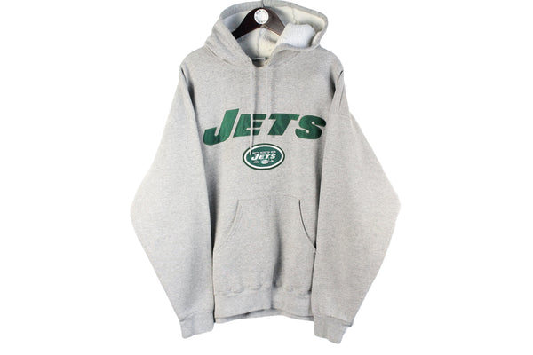 Vintage New York Jets Hoodie XXLarge gray green big logo 90s sport style jumper hooded oversize USA NFL Football American jumper