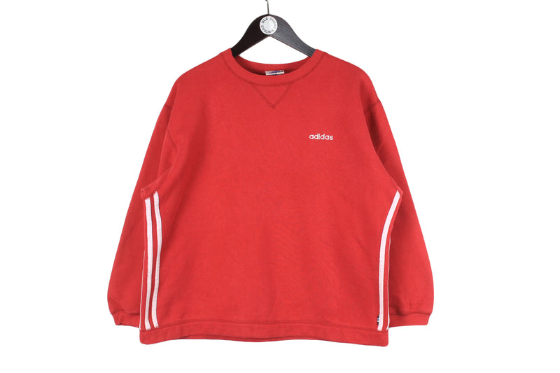 Vintage Adidas Sweatshirt Women's Medium Oversize size red bright sport classic pullover rare retro 90's 80's jumper crewneck cotton sport long sleeve streetwear athletic authentic