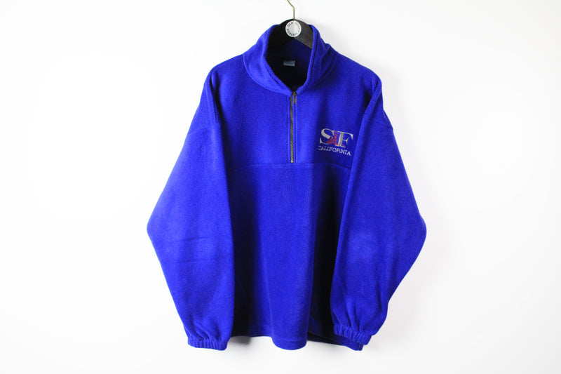 Vintage San Francisco Fleece 1/4 Zip Large 90s blue Andy's made in USA embroidery logo sweater