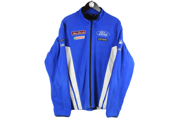 Vintage Ford Fleece Full Zip XXLarge size blue race racing style retro rare 90's 80's clothing car motor motosport F1 full zip windbreaker front logo uniq authentic wear street style warm sweatshirt