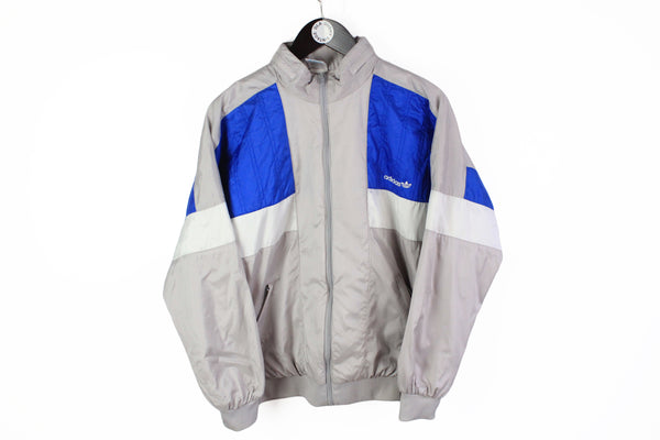 Vintage Adidas Jacket Medium gray blue 90s full zip sport style windbreaker