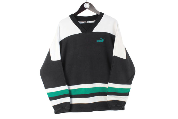 Vintage Puma Sweatshirt Medium black white 90s v-neck sport style jumper 