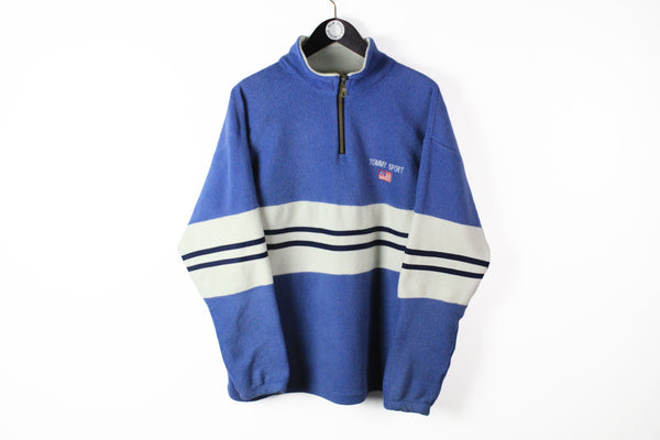 Vintage Tommy Sport Fleece 1/4 Zip Large blue 90s retro style hip hop jumper sweater