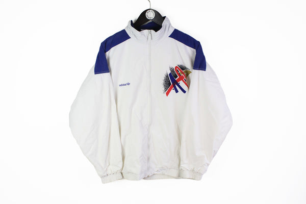 Vintage Adidas Stefan Edberg Track Jacket Medium white big logo 90s full zip retro style windbreaker Tennis collection rare