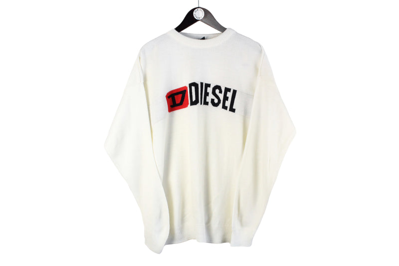 Vintage Diesel Sweater XLarge / XXLarge white big logo 90s retro sport style pullover crewneck jumper