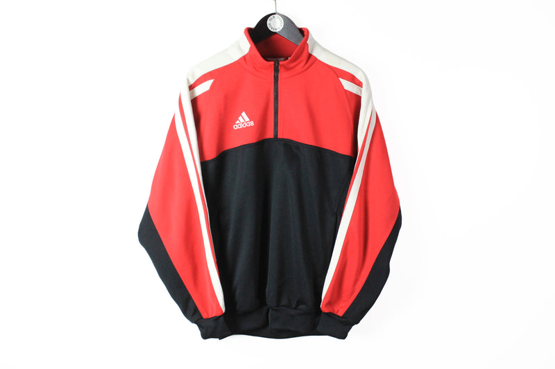 Vintage Adidas Sweatshirt 1/4 Zip Medium red black 90s sport style jumper