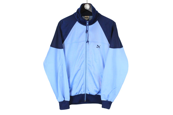 Vintage Puma Track Jacket Medium / Large size men's blue basic training windbreaker front small logo 90's 80's athletic authentic clothing full zip long sleeve