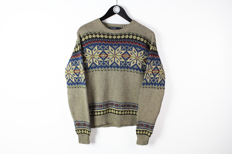 Vintage Ralph Lauren Sweater Small 90s retro style brown Nordic pattern jumper