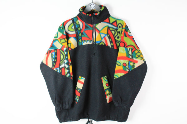 Vintage Fleece 1/4 Zip Small black multicolor 90s retro style sweater