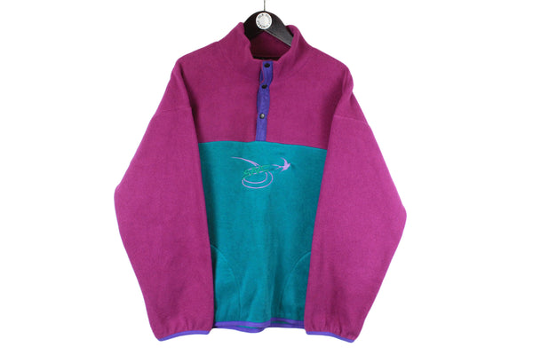 Vintage Fleece Large size purple green old school style retro rare 90's 80's clothing ski snowboard uniq authentic wear street style warm sweatshirt